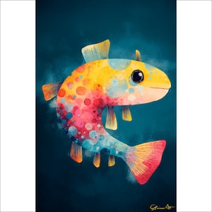 Rainbow Trout Wall Art, Cute Fish Painting Print, Colorful Fish Illustration, Nursery Wall Decor, Kids Room Art, Whimsical Fish Art Print