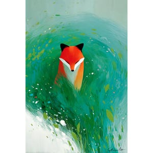 Arte de parede de raposa, ilustração de animal, impressão de raposa em aquarela, decoração de quarto infantil, decoração de parede excêntrica, arte de retrato de raposa, decoração de parede com natureza