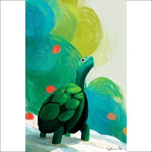 Green Turtle Wall Art, Whimsical Animal Print, Colorful Kids Decor, Nursery Art, Playroom Wall Art, Modern Turtle Painting