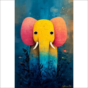 Colorful Elephant Wall Art, Abstract Animal Print, Whimsical Home Decor, Cute Elephant Gift, Nursery Wall Decor, Kids Room Art