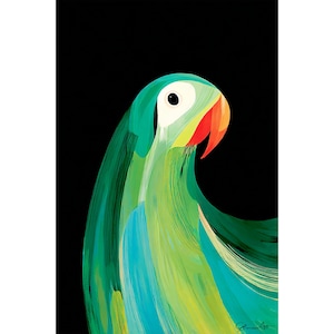 Green Parrot Wall Art, Abstract Bird Painting, Tropical Decor, Modern Fine Art Print, Colorful Bird Art, Parrot Lover Gift, Home Decor