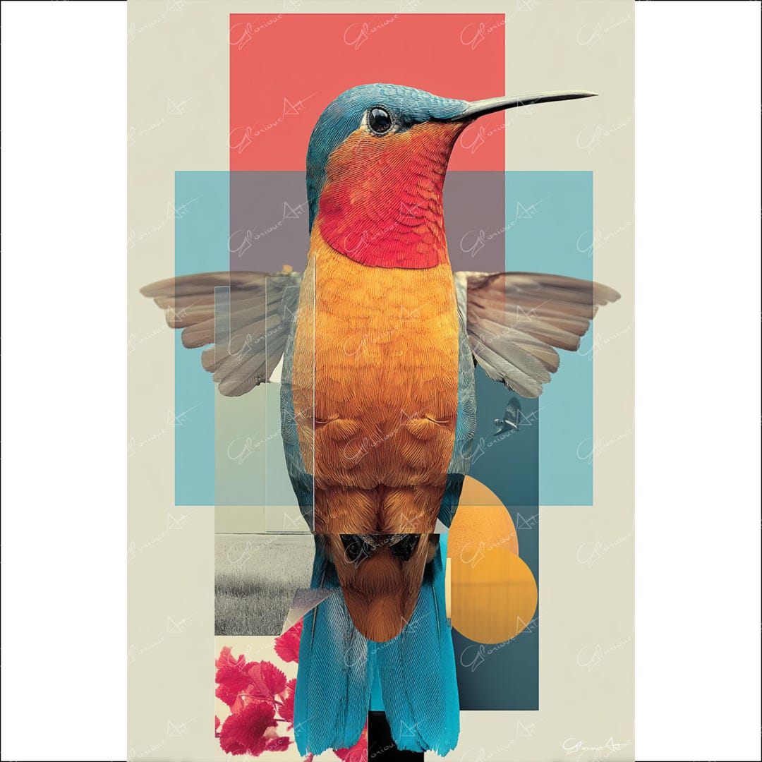 Geometric Hummingbird Art Print, Colorful Bird Poster, Modern Wall ...