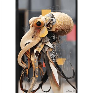Steampunk Octopus Wall Art, Modern Octopus Art Print, Unique Octopus Decor, Sea Creature Art, Nautical Wall Decor, Surreal Art, Wall Art