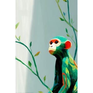 Abstract Monkey Wall Art, Jungle Animal Print, Colorful Monkey Art, Modern Home Decor, Kids Room Art, Nursery Wall Decor
