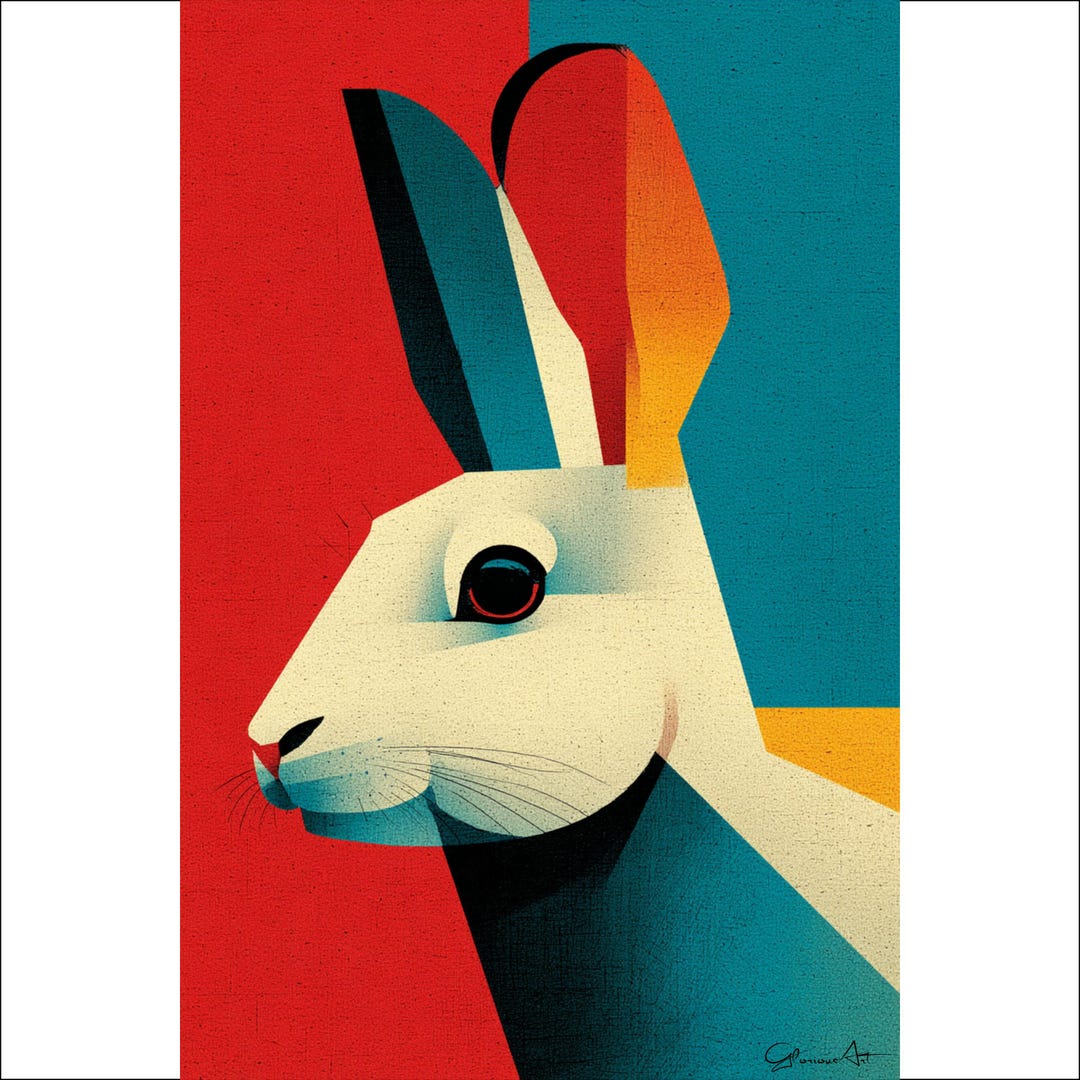 Abstract Hare Wall Art, Geometric Rabbit Decor, Modern Animal Print ...