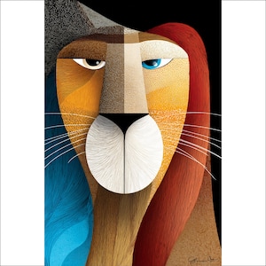 Lion Wall Art, Abstract Lion, Modern Art Print, Geometric Lion Decor, Unique Animal Art, Colourful Lion Portrait, Home Decor Art