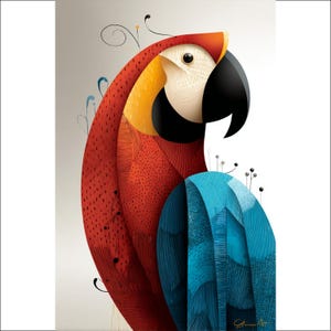 Parrot Wall Art, Bird Print, Tropical Decor, Colourful Parrot, Modern Wall Art, Animal Art, Home Decor, Parrot Lover Gift