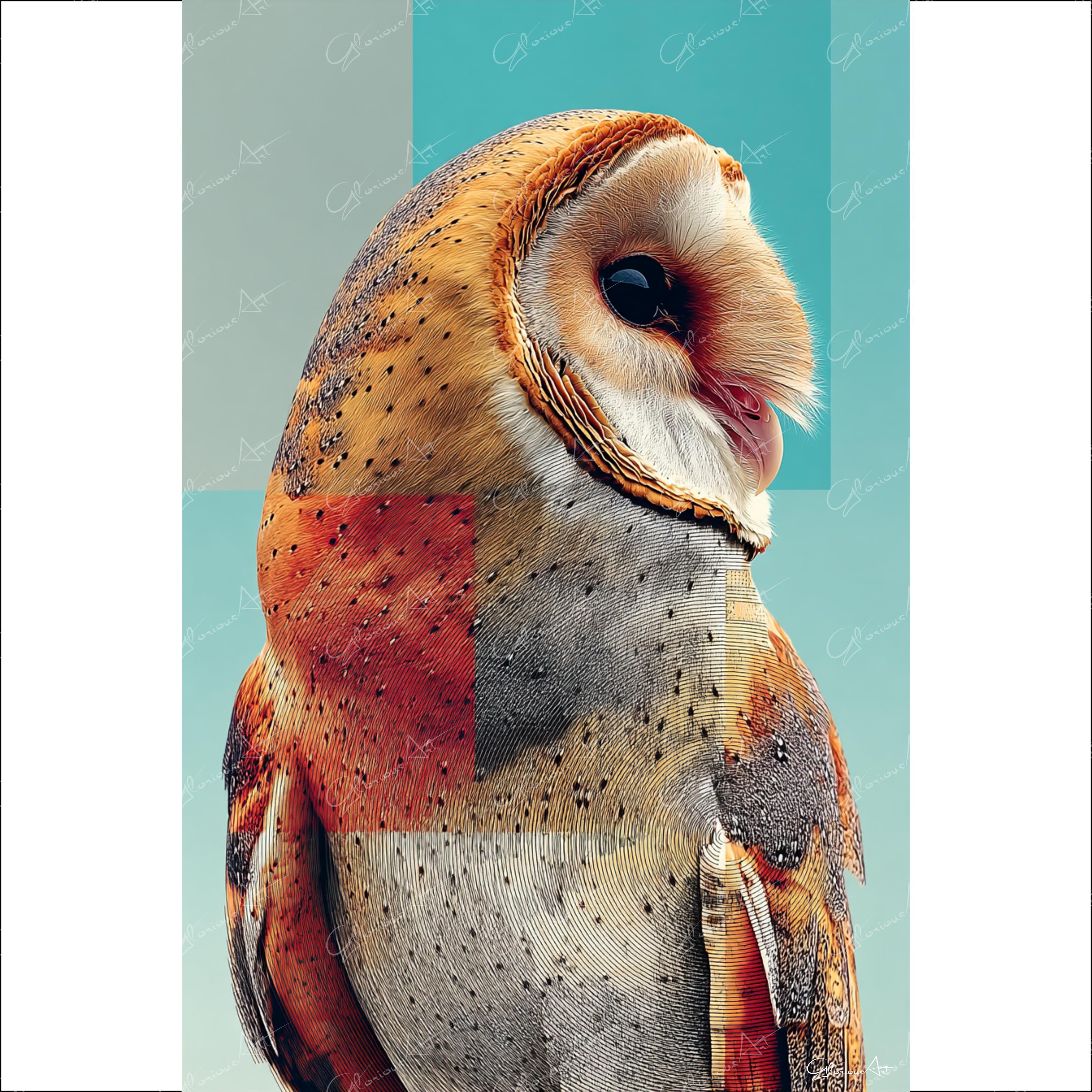 Barn Owl Wall Art, Unique Owl Print, Geometric Owl Decor, Colorful Animal Art, Modern Bird Illustrat