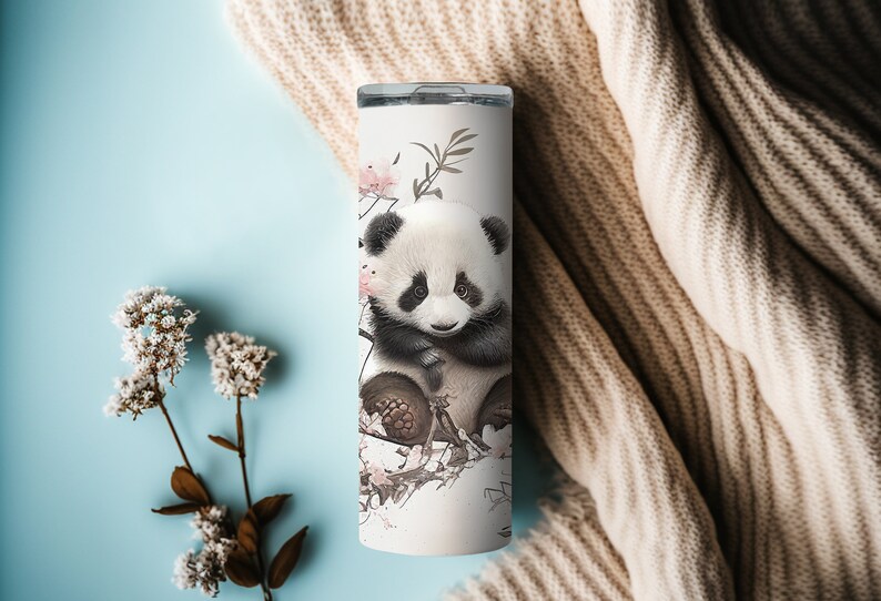 Adorable Baby Panda Bear Watercolor 20 Oz Skinny Tumbler Sublimation ...