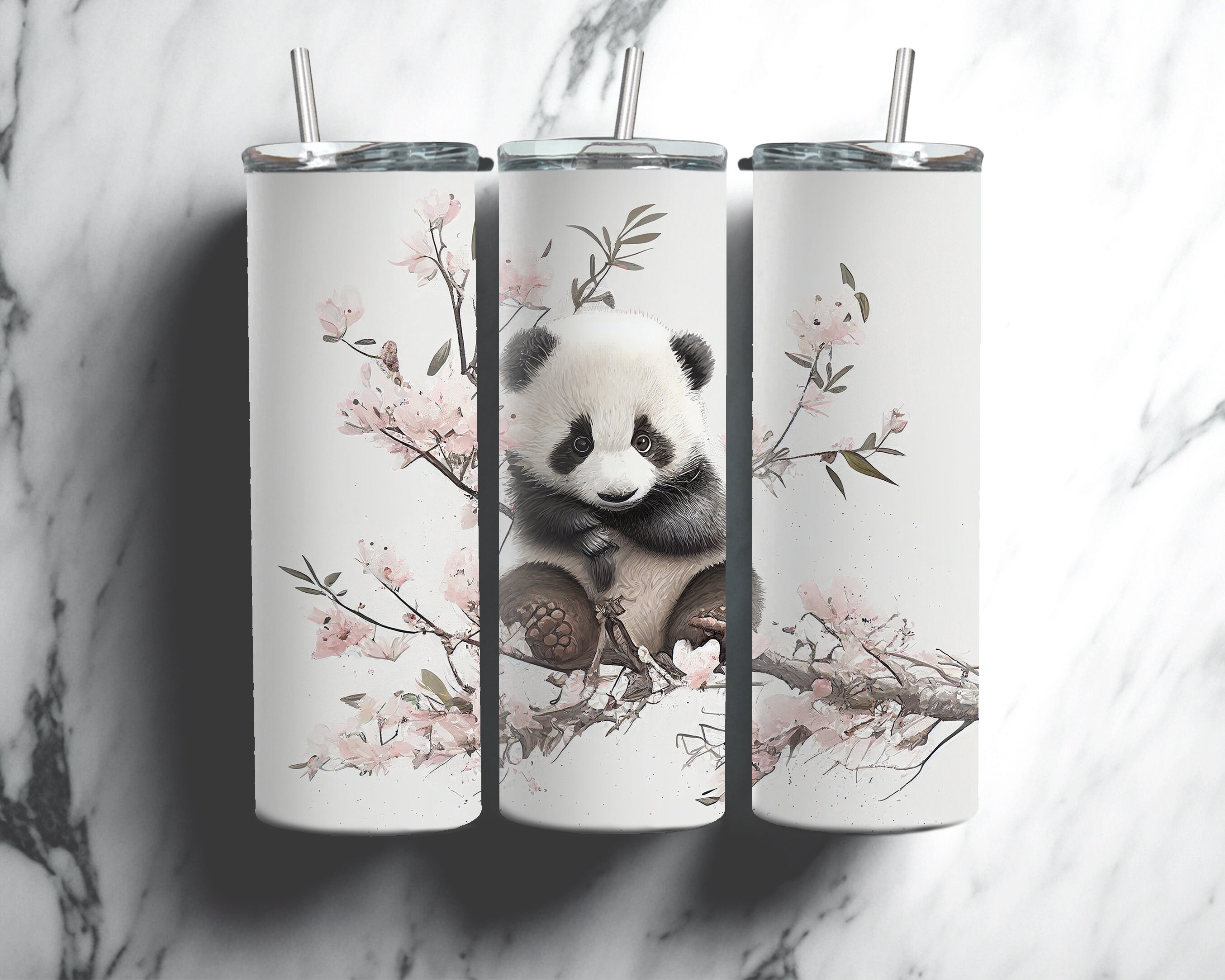 Adorable Baby Panda Bear Watercolor 20 Oz Skinny Tumbler Sublimation ...