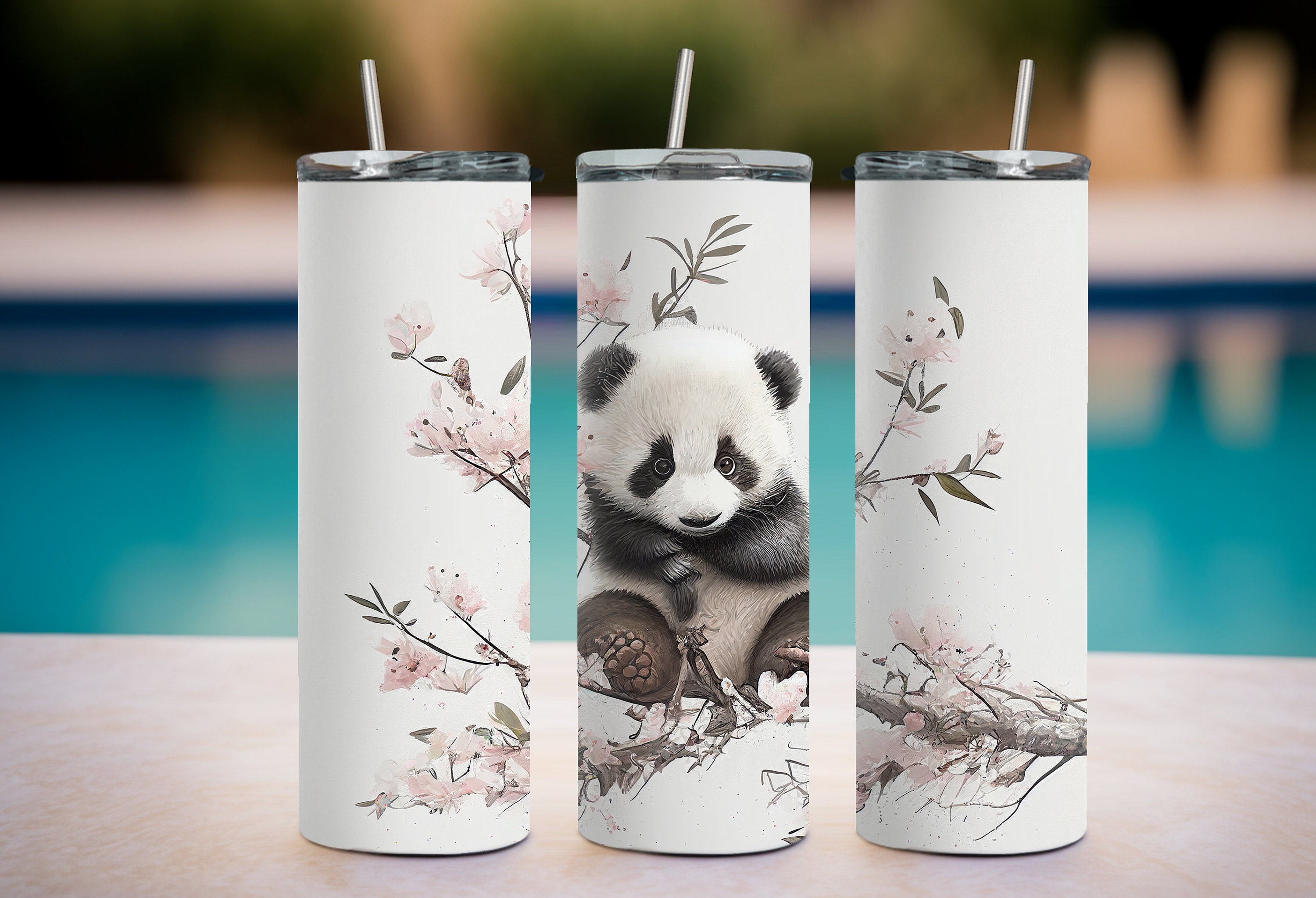 Adorable Baby Panda Bear Watercolor 20 Oz Skinny Tumbler Sublimation ...