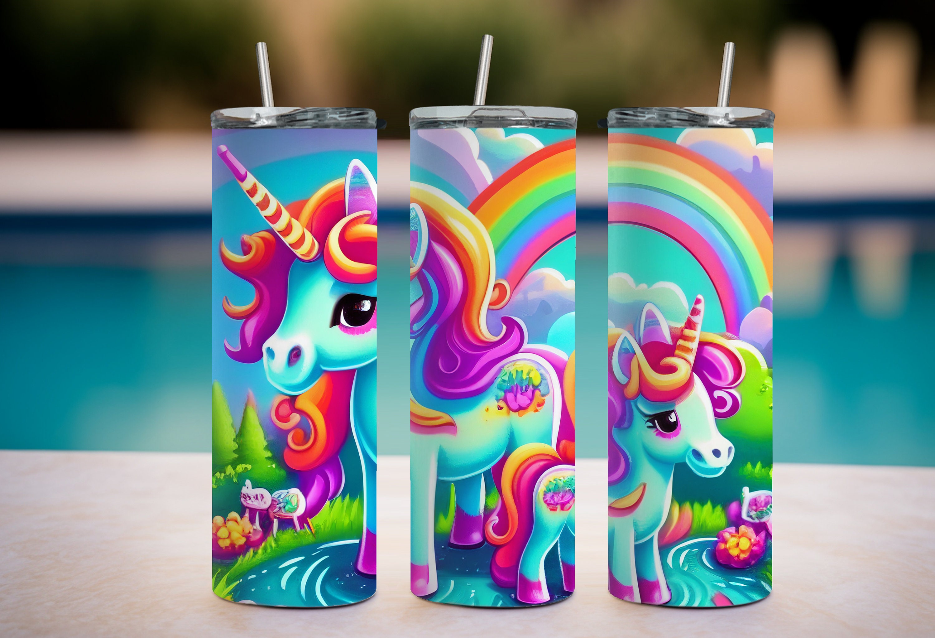 Rainbow Colorful Adorable Unicorn Ponies 20oz Kids Tumbler Sublimation