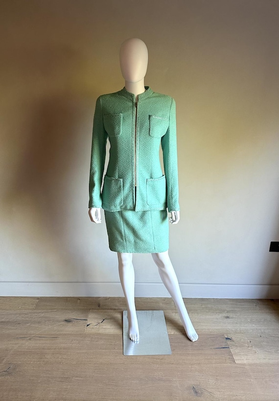 Chanel 1995 Vintage Turquoise Tweed Jacket and Dress