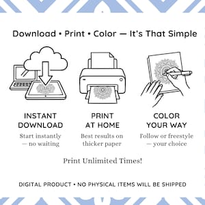 Mindful Mosaics Monochrome Coloring Book, Anxiety Relief, One Color Stress Relief Pages Printable PDF PNG (50 Designs) image 19