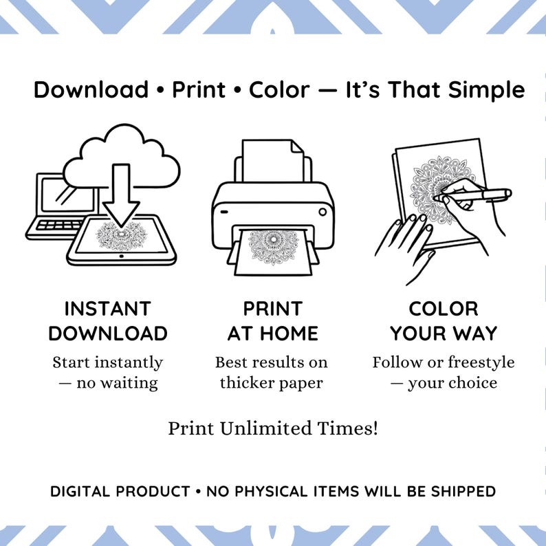 Mindful Mosaics Monochrome Coloring Book, Anxiety Relief, One Color Stress Relief Pages Printable PDF PNG (50 Designs) image 19