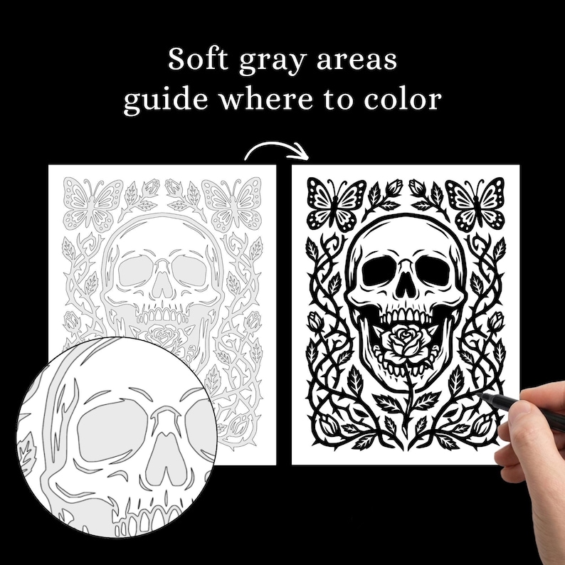 Dark Academia Monochrome Coloring Bundle, 275 Designs, Gothic Witchy, Just One Color, PDF PNG Printable image 7