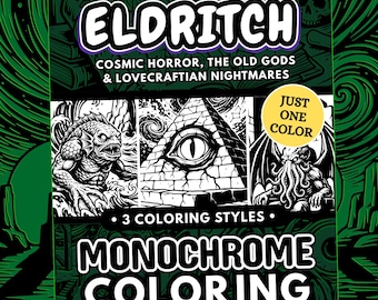 Lovecraft Monochrome Coloring Book, Eldritch Cosmic Horror Pages, Cthulhu One Color Printable PDF PNG (25 Designs)
