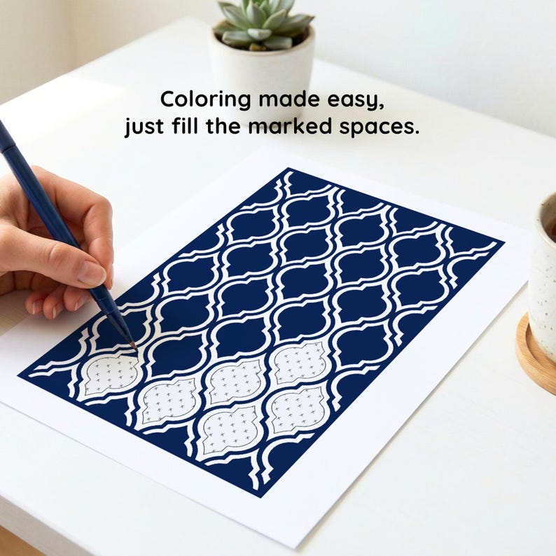 Mindful Mosaics Monochrome Coloring Book, Anxiety Relief, One Color Stress Relief Pages Printable PDF PNG (50 Designs) image 14