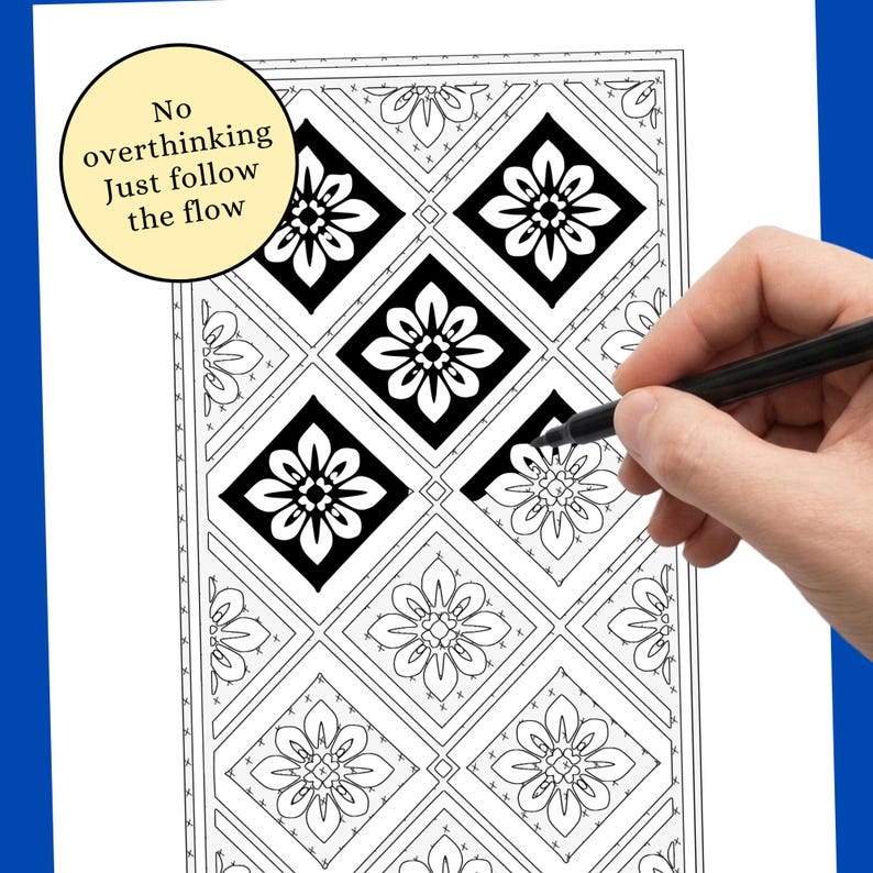 Mindful Mosaics Monochrome Coloring Book, Anxiety Relief, One Color Stress Relief Pages Printable PDF PNG (50 Designs) image 13
