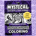 Mystical Monochrome Coloring Book, Dark Academia, Witchy, One Color Stress Relief Printable Pages PDF PNG (50 Designs)