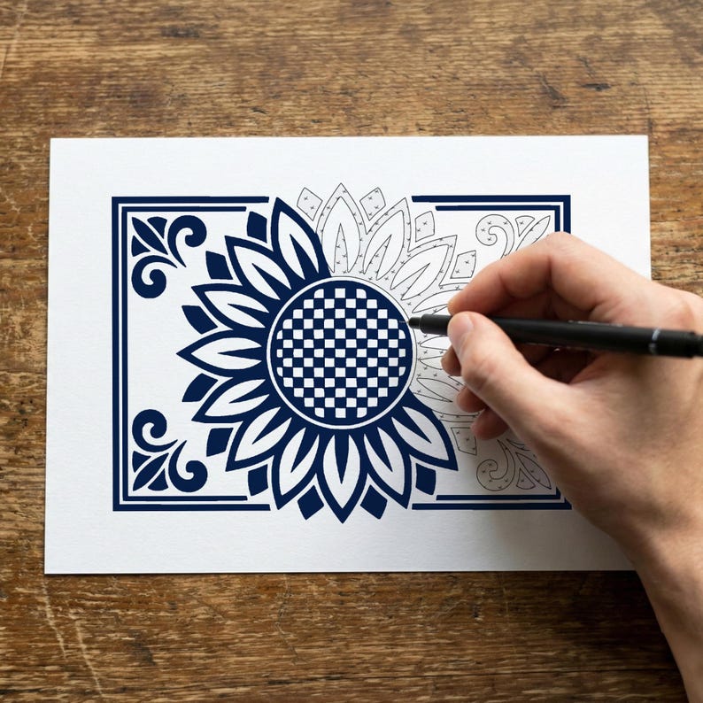 Mindful Mosaics Monochrome Coloring Book, Anxiety Relief, One Color Stress Relief Pages Printable PDF PNG (50 Designs) image 20