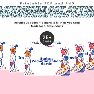 Clowncore Cat non-verbale communicatiekaart | Direct downloaden digitale PDF en PNG voor autistische volwassenen