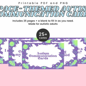 Communicatiekaart voor autisme met ruimtethema | Direct downloaden digitale PDF en PNG voor autistische volwassenen
