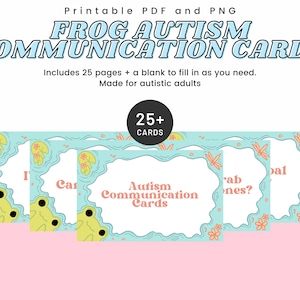 Autismecommunicatiekaart met kikkerthema | Directe download digitale pdf en png voor autistische volwassenen