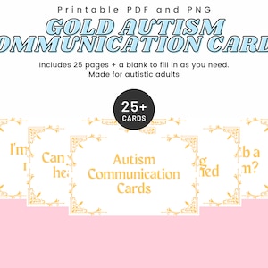 Autismecommunicatiekaart met goudthema | Direct downloaden digitale PDF en PNG voor autistische volwassenen