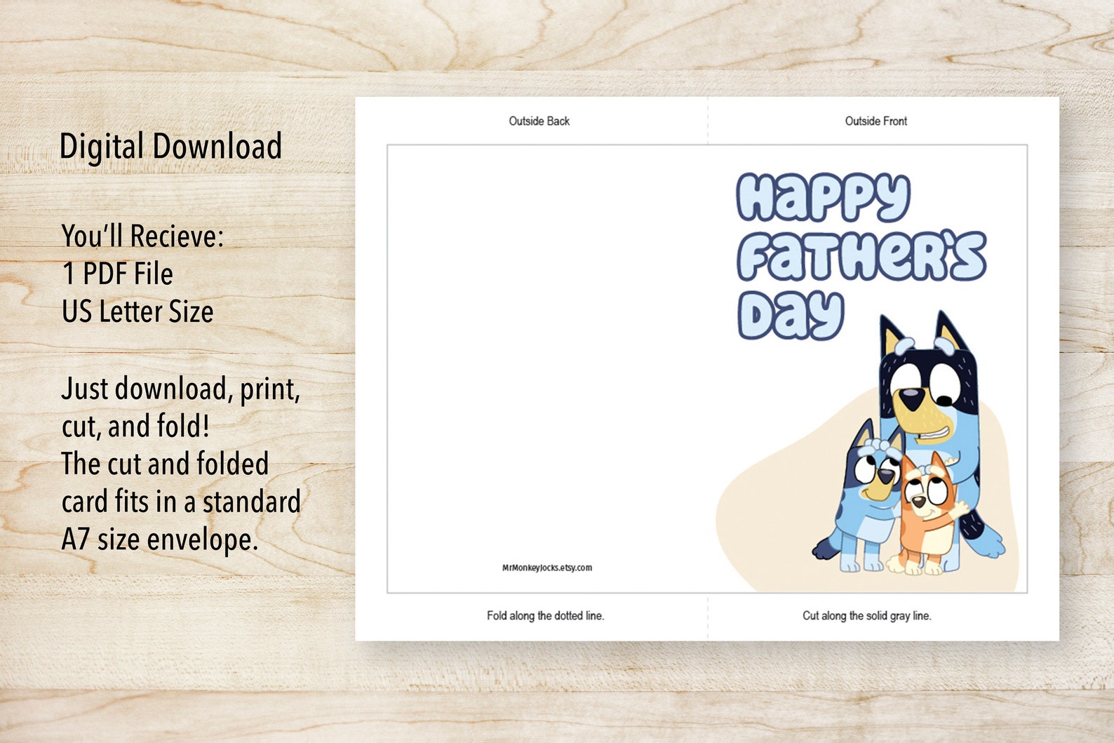 Printable Bluey Father's Day Card Bluey Father's Day Etsy