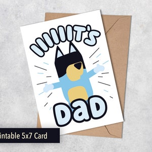 Tarjeta imprimible del Día del Padre o tarjeta de cumpleaños de Bluey para papá o esposo, descarga digital de Bluey, tarjeta "Es papá", tarjeta Bluey de 5x7