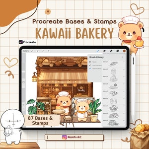 87 bases y sellos Procreate Kawaii Bakery, Lindo y kawaii, Chibi Pose, Doodle de animales, Lindo pincel, Boceto, Garabatos, Sellos Procreate