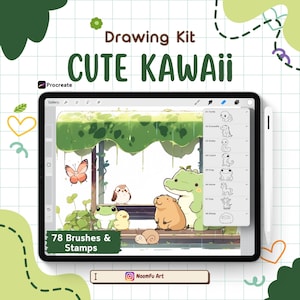 78 Procreate Cute kawaii pędzle i stemple, Procreate zestaw do rysowania, zwierzęta bazgroły, uroczy zestaw pędzli, szkic, bazgroły Procreate stemple