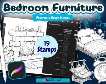 19 Procreate Cute Bedroom Furniture Stamps – Cozy Aesthetic Brush Set for Digital Art & Sketching, Cozy Room Brush Set, Procreate Brushes