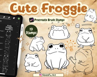 19 Cute Frog Procreate Stamps – Kawaii Froggie Brush Set, Cute Animal Doodles for Digital Art & Sketching, Cute Animals doodle, Procreate