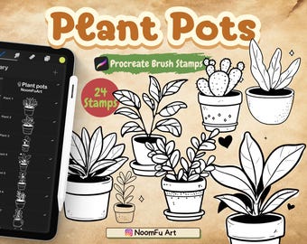 24 Plant Pots Procreate Stamps – Kawaii Plant Brush Set, Cute Doodles for Digital Art, Sketch, Best Kawaii Plant Brushes for Procreate 2025