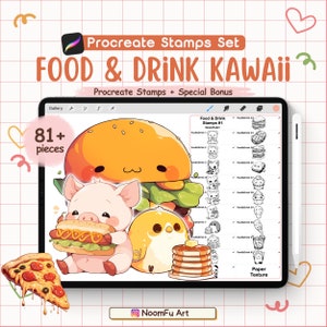 81 Food and drink Procreate kawaii stamp, Cute and kawaii, Animals doodle, Cute brushset for Digital Art, Doodles, Procreate stamps, Sketch