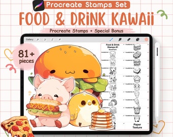 81 Food and drink Procreate kawaii stamp, Cute and kawaii, Animals doodle, Cute brushset for Digital Art, Doodles, Procreate stamps, Sketch