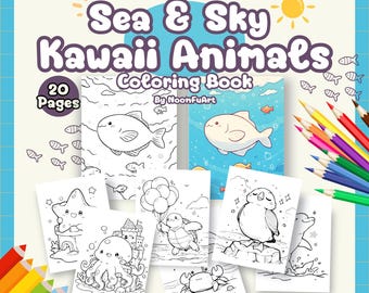 Kawaii Animals Coloring Book: Sea & Sky Doodles (Digital Download)