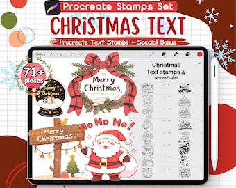 Christmas Text Procreate Stamps: Kawaii Doodle Brushset (71+)