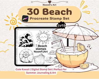 Kawaii Beach Procreate Stamps: Summer Clipart Brushes (Digital Download))