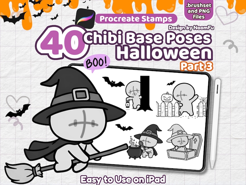 40 Chibi Halloween Procreate Stamps – Part 3 | Kawaii Spooky Pose Base ...