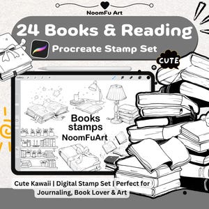 Cozy Reading Procreate Stamps: Kawaii Book Doodles (27 Brush Set) (Digital Download