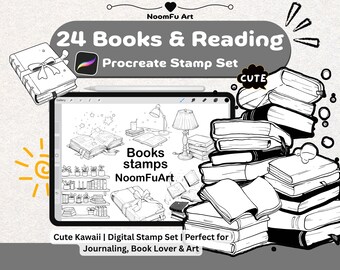 Cozy Reading Procreate Stamps: Kawaii Book Doodles (27 Brush Set) (Digital Download