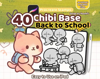 Chibi Back to School Procreate Stamps: Kawaii Poses Drawing Guide, Emote Base, Basic Pose, Stickers, Comic, YCH, P2U (Digital Download)