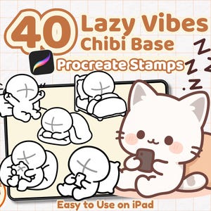 40 Lazy Day Chibi Pose Stempel - Procreate Zeichnung Basis für Emotes, Aufkleber, YCH, VTuber, P2U Basis, Emotes, Kawaii Clipart & Cozy Art, Ideen