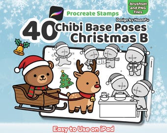 40 Chibi Christmas Procreate Stamps | Chibi Base Pose, Santa, Xmas, Gifts, Winter Outfits, YCH, P2U, Emotes Christmas, Anime Stamps