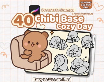 Chibi Cozy Pose Procreate Stamps: Kawaii Drawing Guide, Emote Base, Basic Pose, Stickers, Comic, Clipart, YCH, P2U (Digital Download)