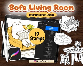 Cozy Living Room Procreate Brush Stamps: Home Decor Doodles (19 Stamps)