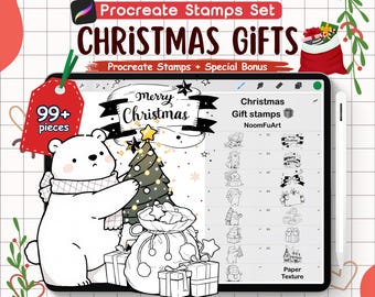 Christmas Gifts Procreate Stamps: Kawaii Chibi Doodles (99+ Stamps)